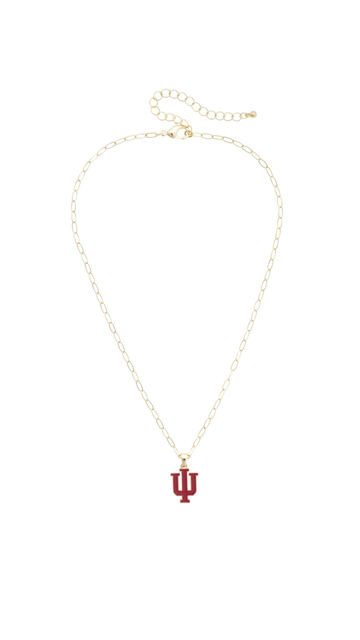 Indiana Hoosiers Enamel Pendant Necklace in Shiny Gold
