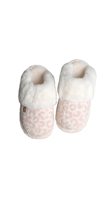 Leopard Faux Fur Cuff Mule Luxury Soft Slipper