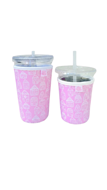 Pink Gingerbread Houses Drink Sleeve