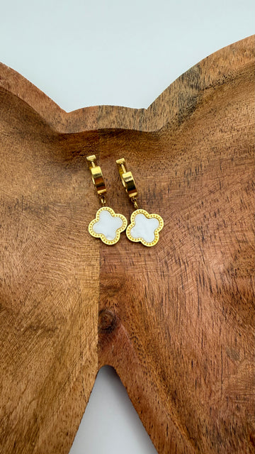 White Clover Hoop Earrings