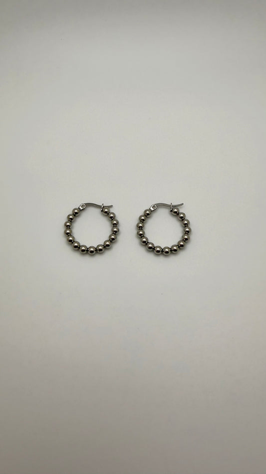 Silver Circle Ball Hoop Earrings