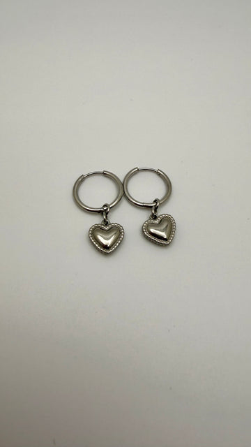 Silver Heart Pendant Hoop Earrings