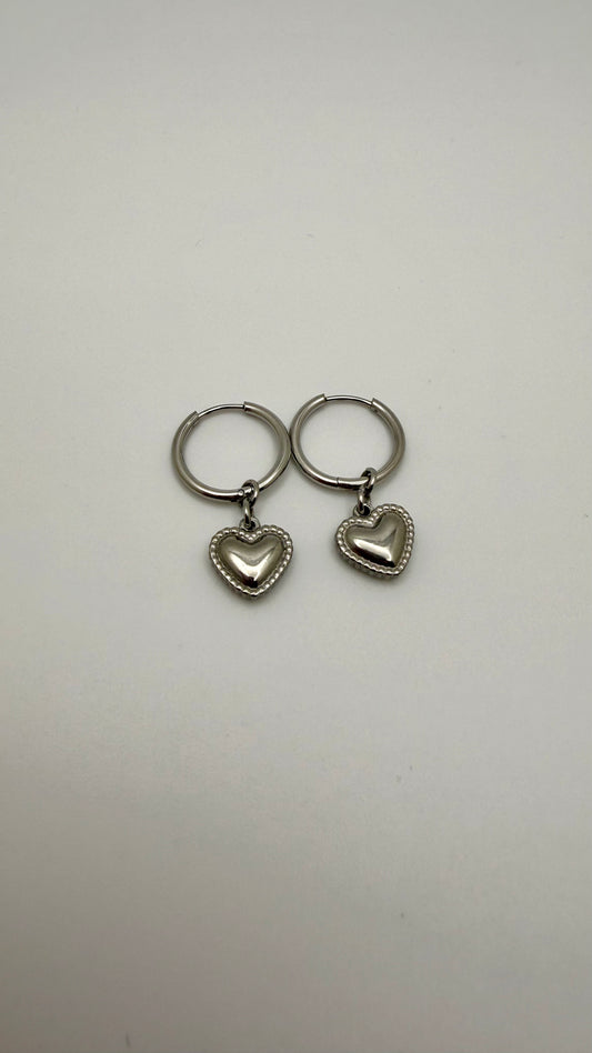 Silver Heart Pendant Hoop Earrings