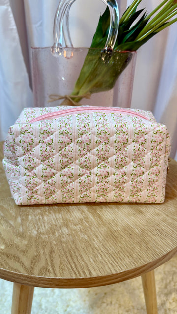 Floral Quilted Cosmetic Bag