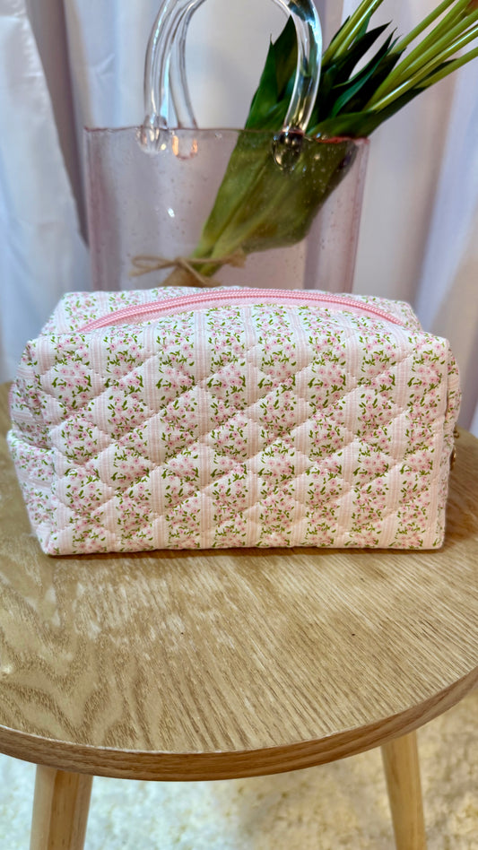 Floral Quilted Cosmetic Bag