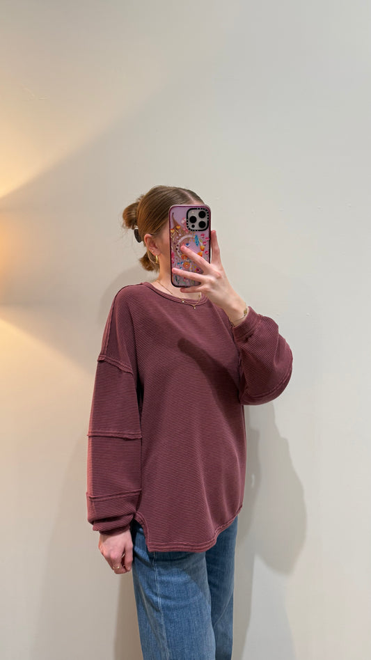 Wine Long Sleeve Knit Top