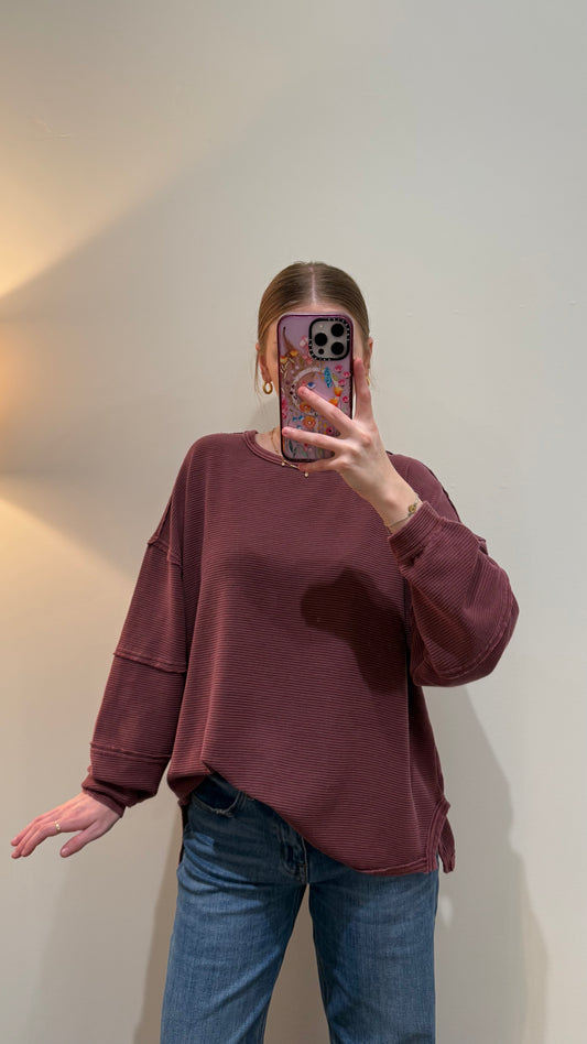 Wine Long Sleeve Knit Top