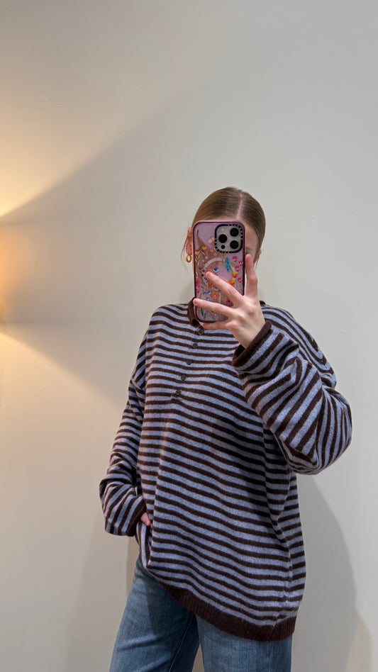 Chestnut Stripe Henley Sweater
