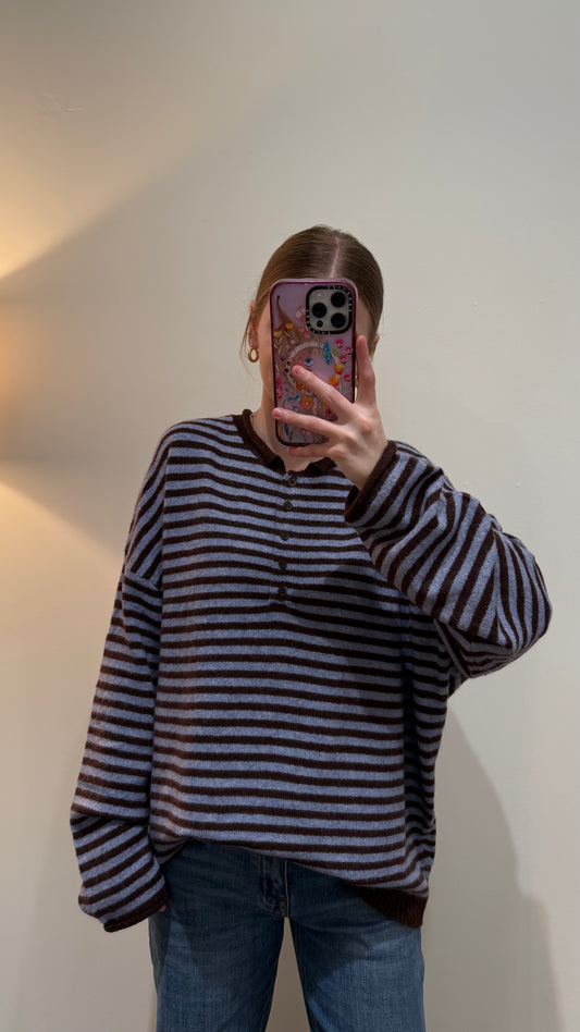 Chestnut Stripe Henley Sweater