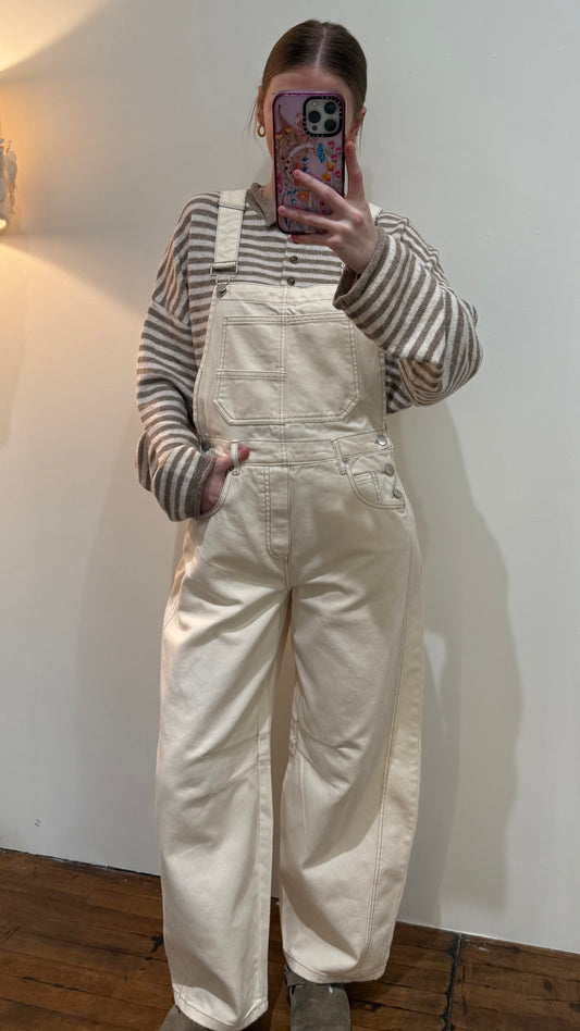 Oatmeal Wide Leg Cropped Overalls
