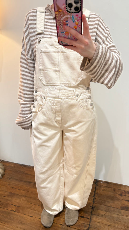 Oatmeal Wide Leg Cropped Overalls