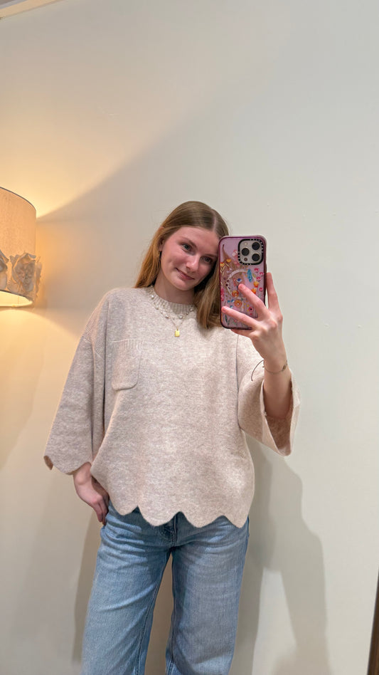 Oatmeal Edge Scalloped Knit Sweater