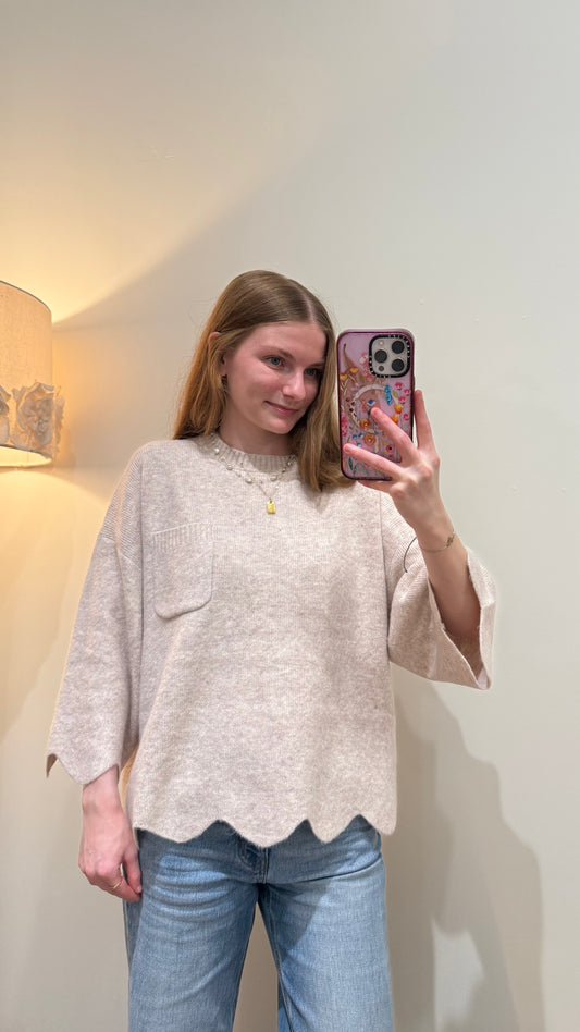 Oatmeal Edge Scalloped Knit Sweater