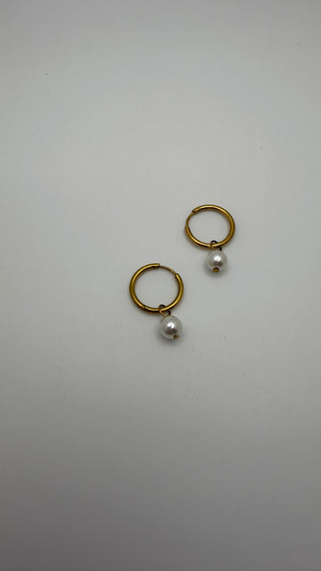 Gold Pearl Huggie Hoop Earrings