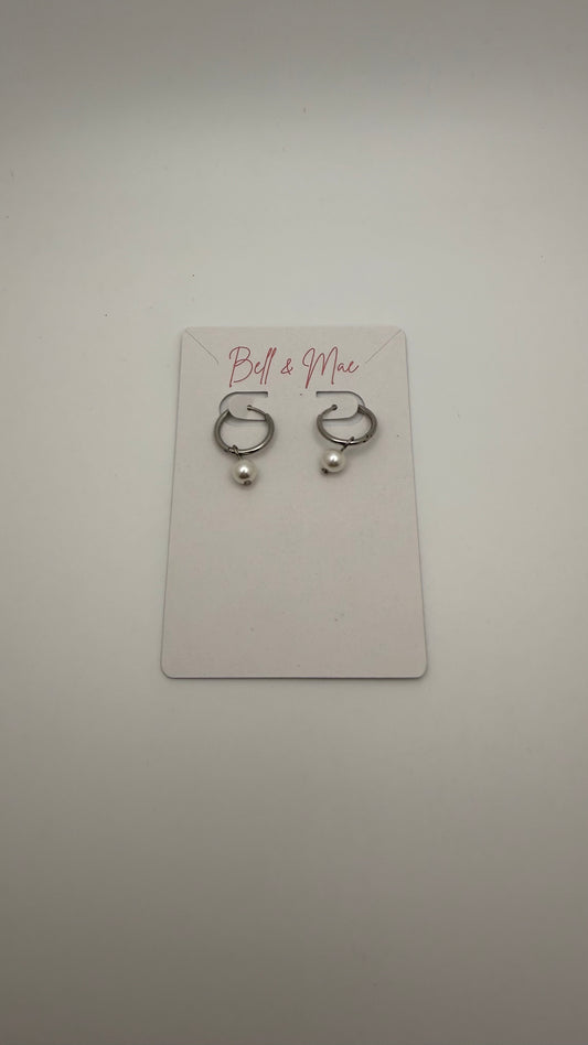 Silver Pearl Huggie Hoop Earrings