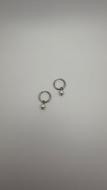 Silver Pearl Huggie Hoop Earrings