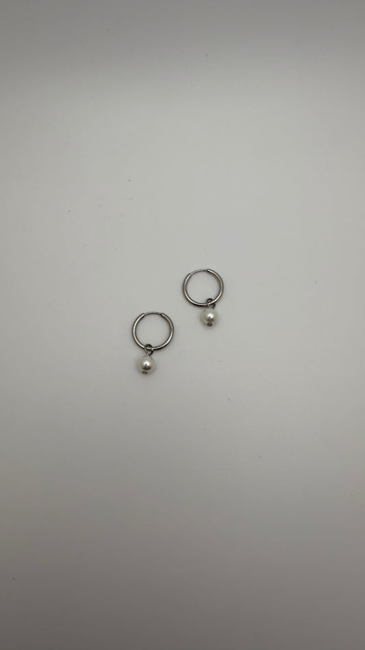Silver Pearl Huggie Hoop Earrings