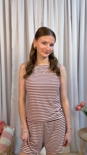 Cherry Red Sleeveless Tank And Shorts Set